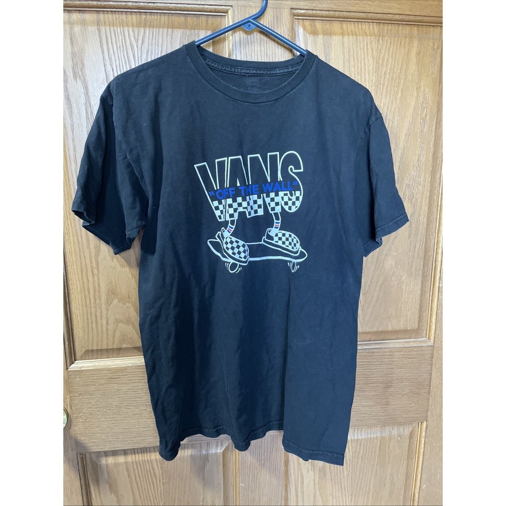 VANS TEE SHIRT UNISEX Medium BLACK WHITE SKATEBOARD CHECKERED SHOES LOGO